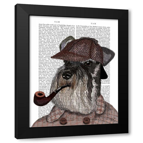 Schnauzer Sherlock Black Modern Wood Framed Art Print by Fab Funky