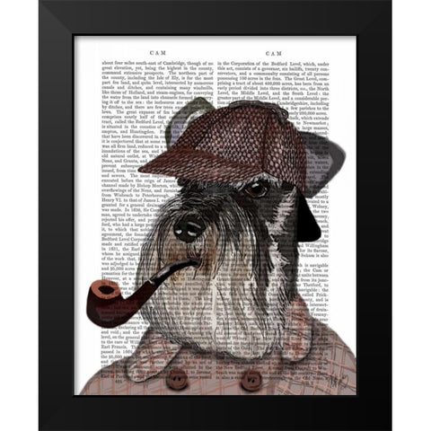 Schnauzer Sherlock Black Modern Wood Framed Art Print by Fab Funky