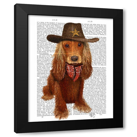 Cocker Spaniel Cowboy Black Modern Wood Framed Art Print by Fab Funky