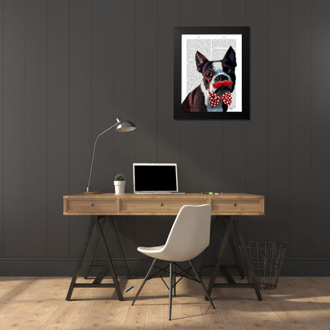 Boston Terrier Portrait with Red Bow Tie and Moustache Black Modern Wood Framed Art Print by Fab Funky