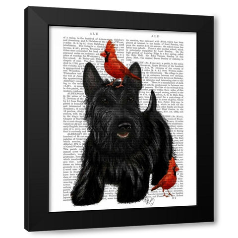 Scottish Terrier and Birds Black Modern Wood Framed Art Print by Fab Funky