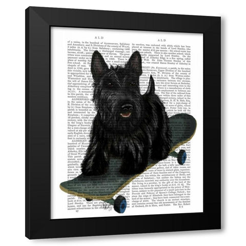 Scottish Terrier and Skateboard Black Modern Wood Framed Art Print by Fab Funky