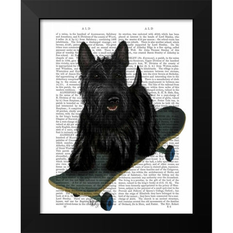 Scottish Terrier and Skateboard Black Modern Wood Framed Art Print by Fab Funky