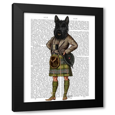 Scottish Terrier in Kilt Black Modern Wood Framed Art Print with Double Matting by Fab Funky