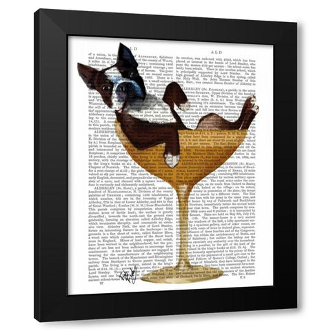 Boston Terrier in Cocktail Glass Black Modern Wood Framed Art Print by Fab Funky
