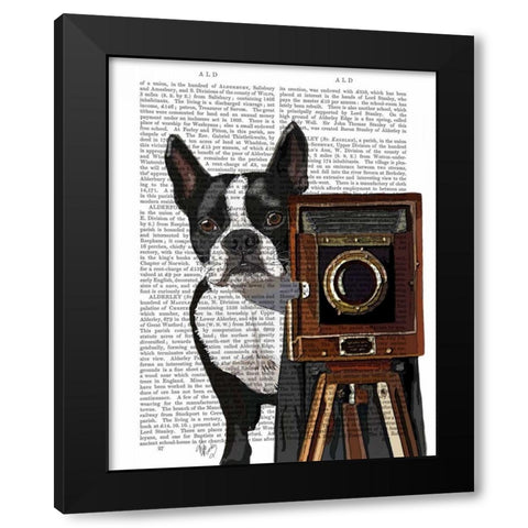 Boston Terrier Photographer Black Modern Wood Framed Art Print by Fab Funky