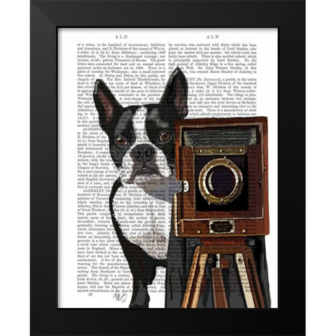 Boston Terrier Photographer Black Modern Wood Framed Art Print by Fab Funky
