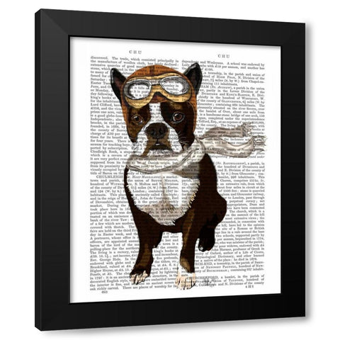 Boston Terrier Flying Ace Black Modern Wood Framed Art Print by Fab Funky