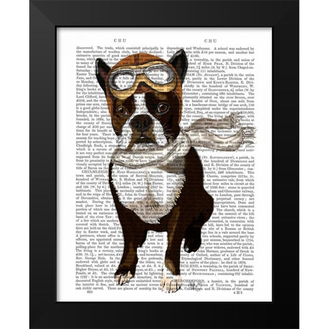Boston Terrier Flying Ace Black Modern Wood Framed Art Print by Fab Funky