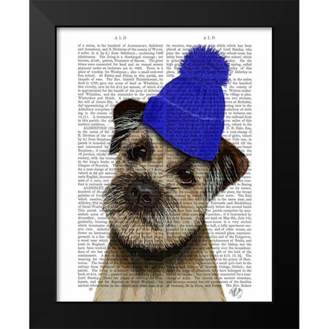Border Terrier with Blue Bobble Hat Black Modern Wood Framed Art Print by Fab Funky
