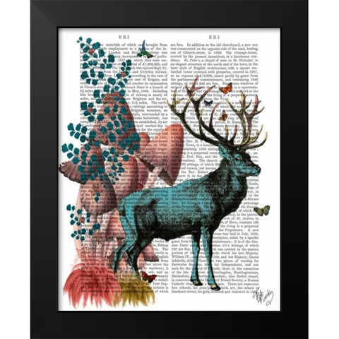 Turquoise Deer in Mushroom Forest Black Modern Wood Framed Art Print by Fab Funky
