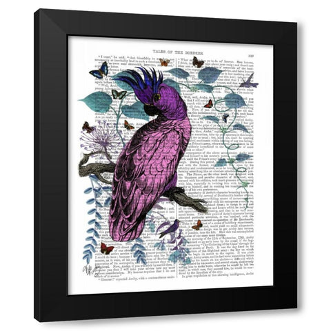 Pink Parrot Black Modern Wood Framed Art Print by Fab Funky