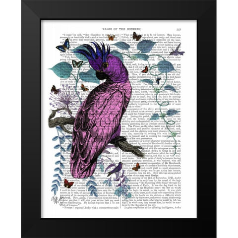 Pink Parrot Black Modern Wood Framed Art Print by Fab Funky