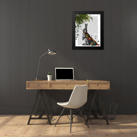 Hare with Butterfly Cloak Black Modern Wood Framed Art Print by Fab Funky