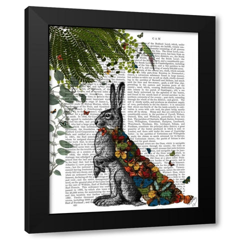 Hare with Butterfly Cloak Black Modern Wood Framed Art Print by Fab Funky