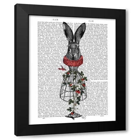 Strawberry Hare Black Modern Wood Framed Art Print by Fab Funky