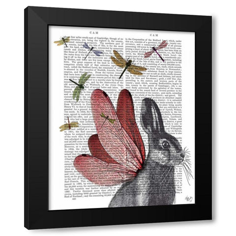 Dragonfly Hare Black Modern Wood Framed Art Print with Double Matting by Fab Funky