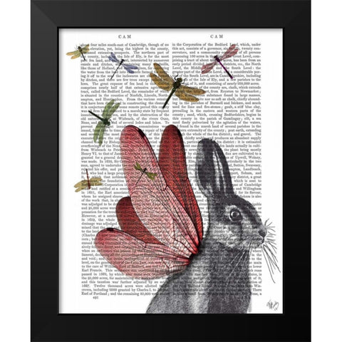 Dragonfly Hare Black Modern Wood Framed Art Print by Fab Funky