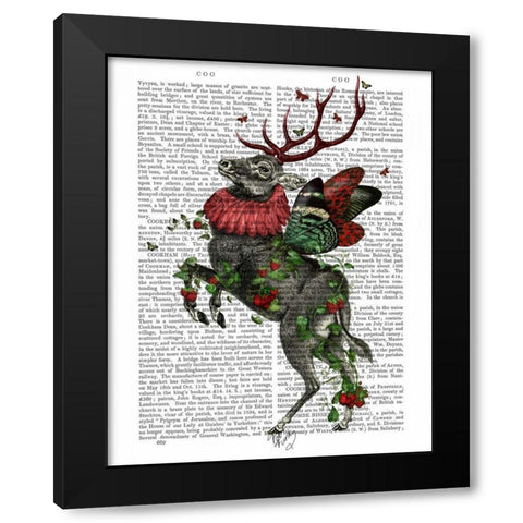 Strawberry Deer Black Modern Wood Framed Art Print by Fab Funky