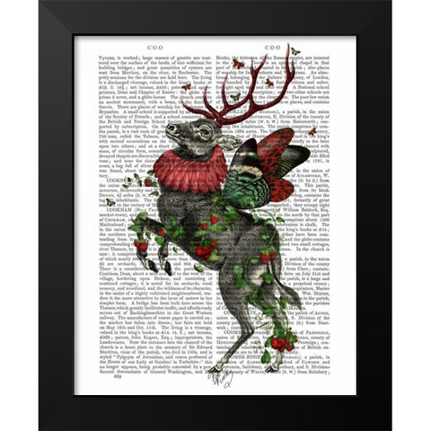 Strawberry Deer Black Modern Wood Framed Art Print by Fab Funky