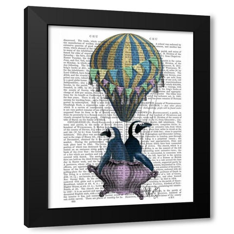 Flying Penguins Black Modern Wood Framed Art Print by Fab Funky