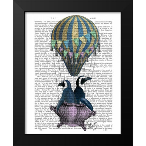 Flying Penguins Black Modern Wood Framed Art Print by Fab Funky