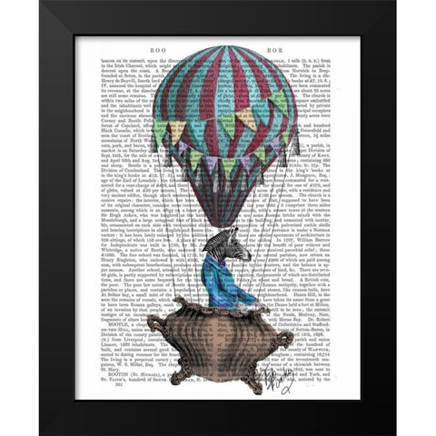 Flying Zebra Black Modern Wood Framed Art Print by Fab Funky