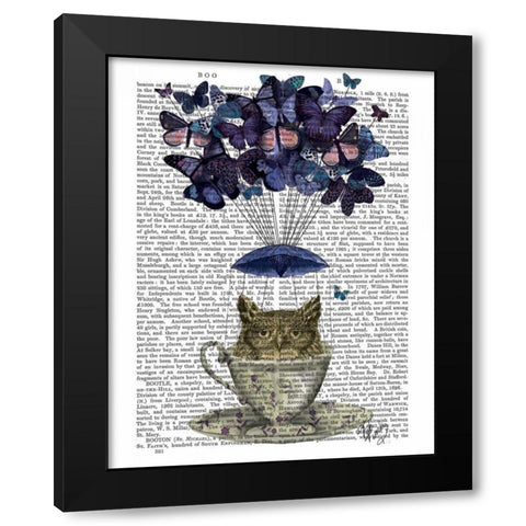 Owl In Teacup Black Modern Wood Framed Art Print by Fab Funky