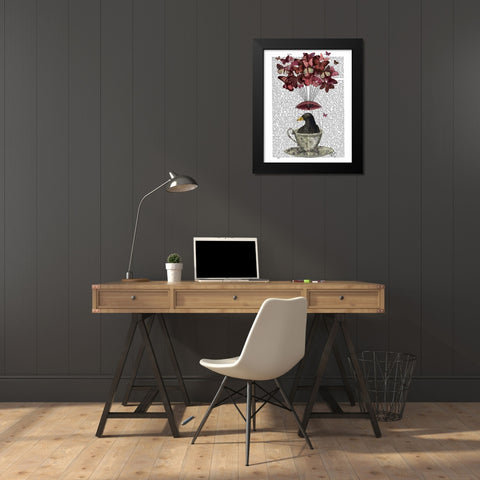 Blackbird In Teacup Black Modern Wood Framed Art Print by Fab Funky
