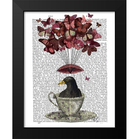 Blackbird In Teacup Black Modern Wood Framed Art Print by Fab Funky