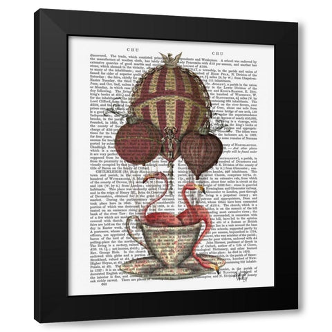 Flamingos in Teacup Black Modern Wood Framed Art Print by Fab Funky