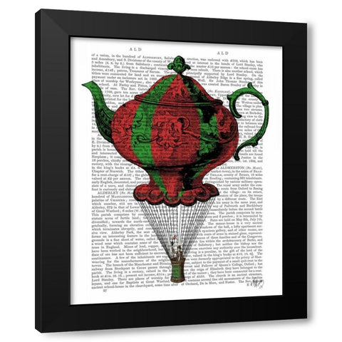 Flying Teapot 2 Red and Green Black Modern Wood Framed Art Print with Double Matting by Fab Funky