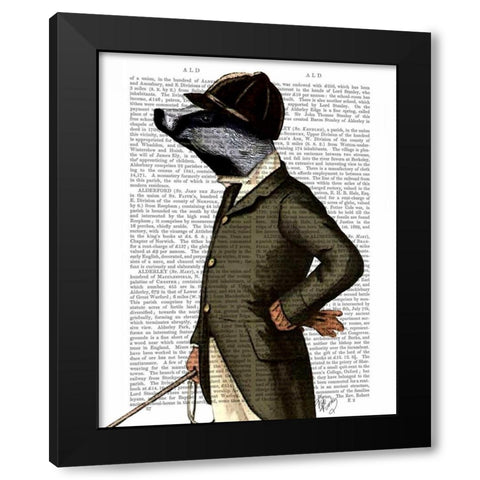 Badger The Rider Portrait Black Modern Wood Framed Art Print by Fab Funky