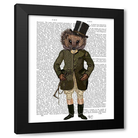 Hedgehog Rider Full Black Modern Wood Framed Art Print by Fab Funky