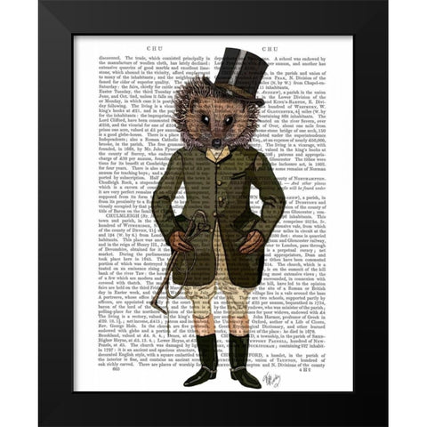 Hedgehog Rider Full Black Modern Wood Framed Art Print by Fab Funky