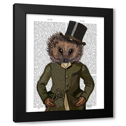 Hedgehog Rider Portrait Black Modern Wood Framed Art Print by Fab Funky