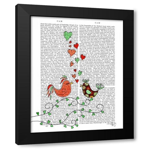 Love Birds Illustration Black Modern Wood Framed Art Print by Fab Funky