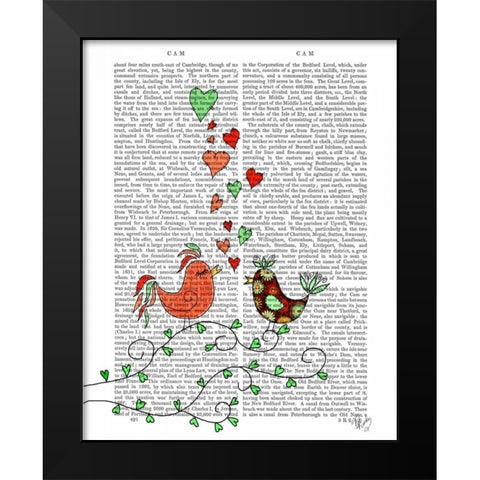 Love Birds Illustration Black Modern Wood Framed Art Print by Fab Funky
