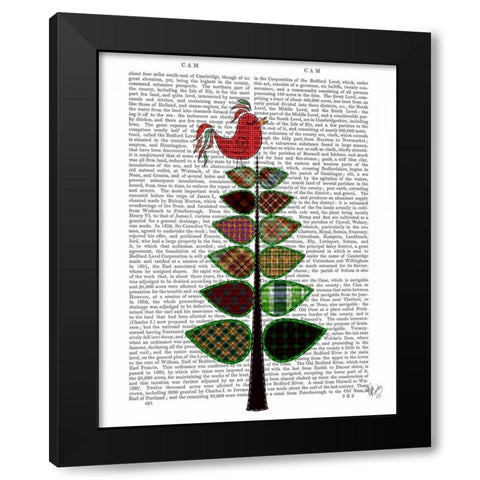 Tartan Tree Illustration Black Modern Wood Framed Art Print by Fab Funky