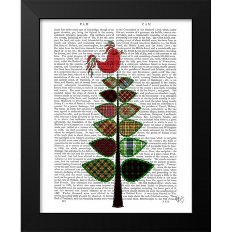 Tartan Tree Illustration Black Modern Wood Framed Art Print by Fab Funky