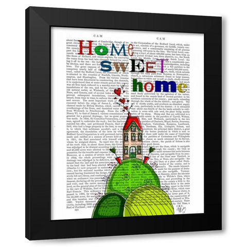 Home Sweet Home Illustration Black Modern Wood Framed Art Print by Fab Funky