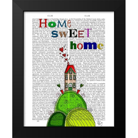Home Sweet Home Illustration Black Modern Wood Framed Art Print by Fab Funky