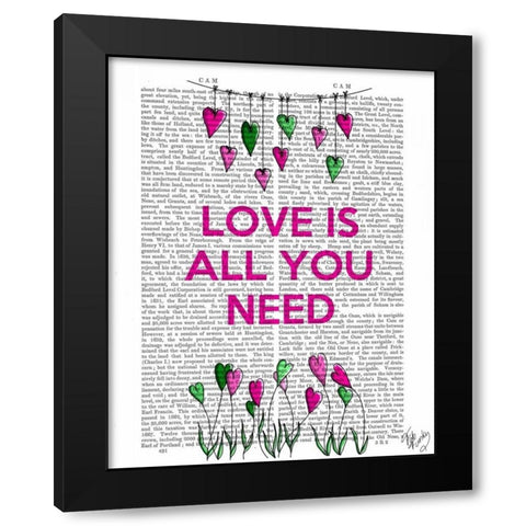 Love Is All You Need Illustration Black Modern Wood Framed Art Print by Fab Funky