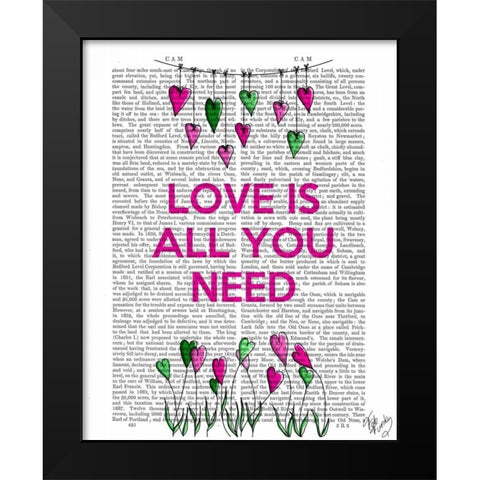 Love Is All You Need Illustration Black Modern Wood Framed Art Print by Fab Funky