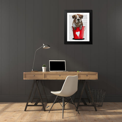 Bulldog Bucket Of Love Red Black Modern Wood Framed Art Print by Fab Funky