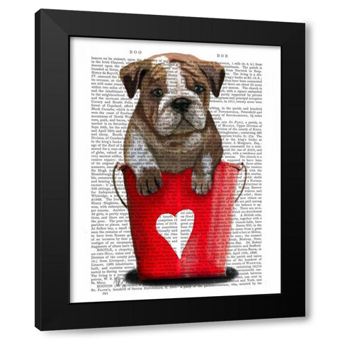 Bulldog Bucket Of Love Red Black Modern Wood Framed Art Print by Fab Funky