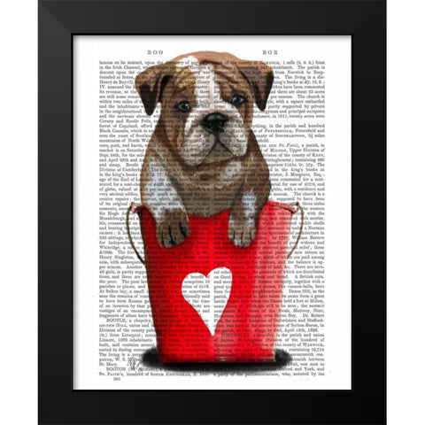 Bulldog Bucket Of Love Red Black Modern Wood Framed Art Print by Fab Funky
