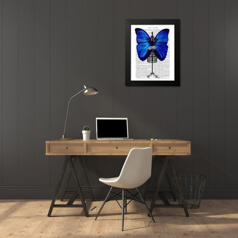 Mannequin Blue Butterfly Black Modern Wood Framed Art Print by Fab Funky