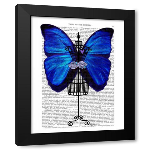 Mannequin Blue Butterfly Black Modern Wood Framed Art Print by Fab Funky
