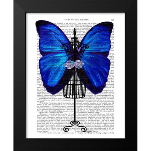 Mannequin Blue Butterfly Black Modern Wood Framed Art Print by Fab Funky